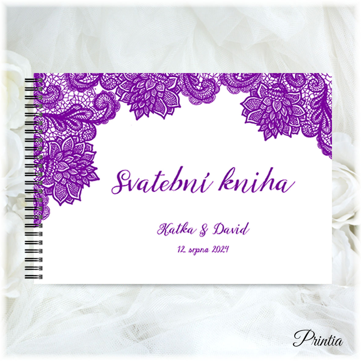 Wedding book with purple lace