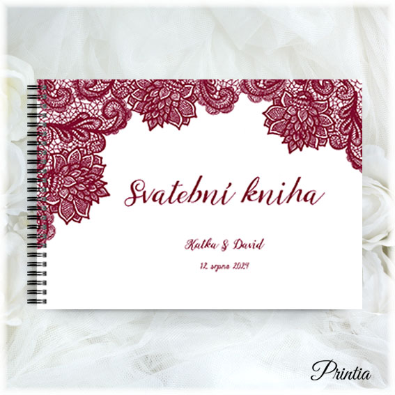 Wedding book with burgundy lace