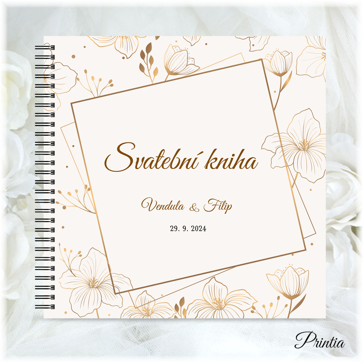 Wedding book with geometric elements and flowers