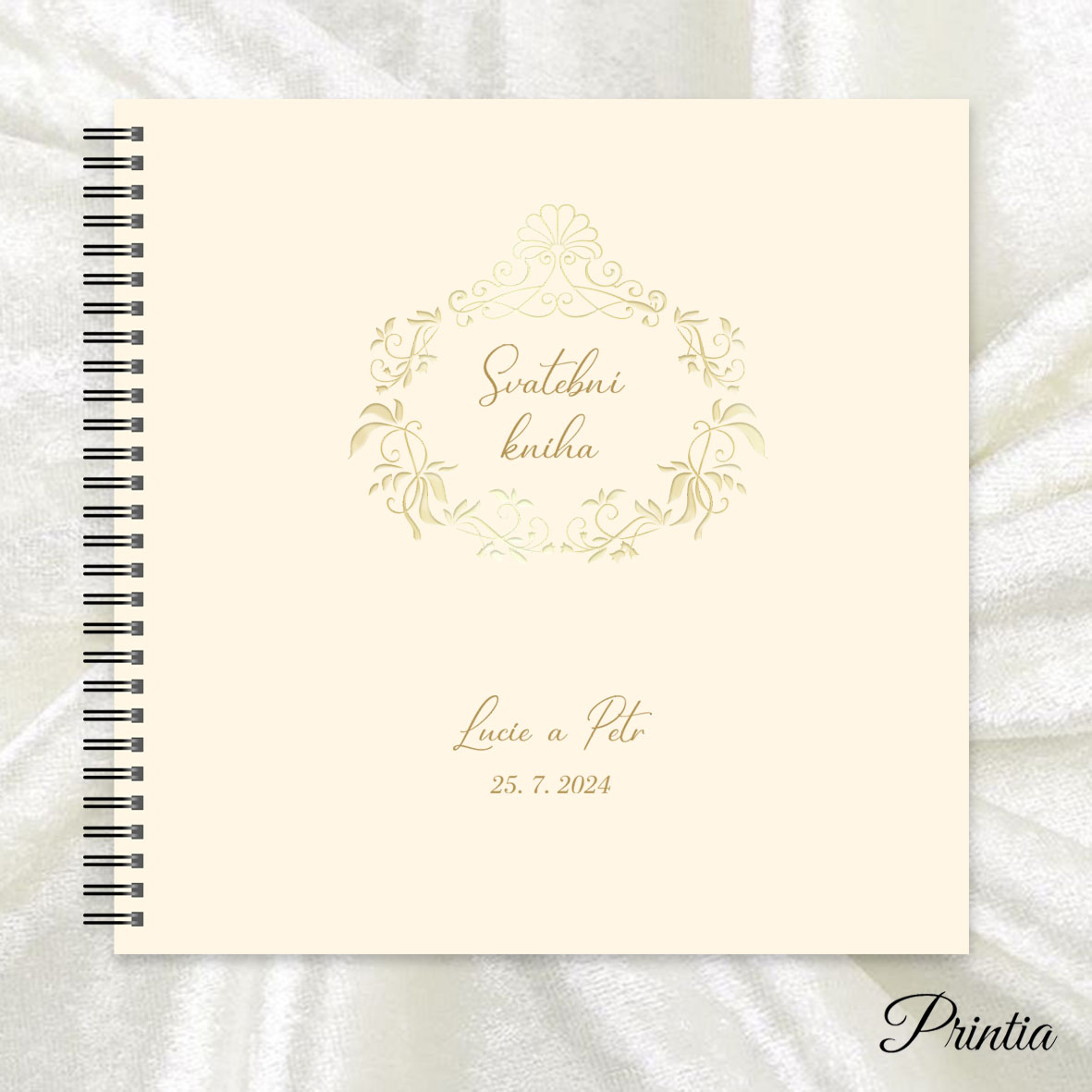 Wedding book with cream shiny ornament