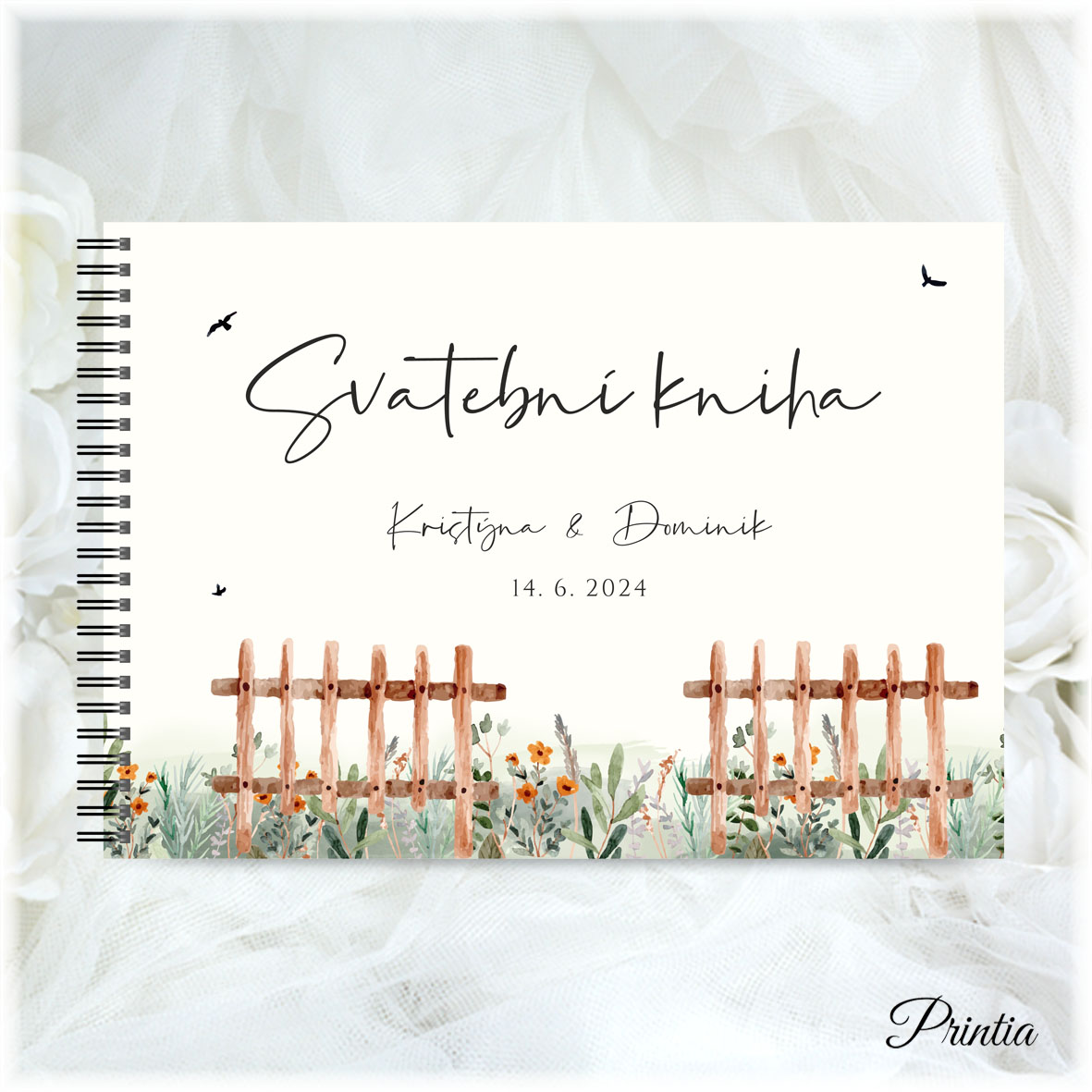 Wedding book with meadow and fence