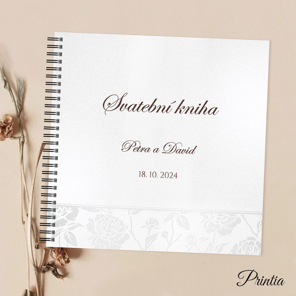 Wedding book with pearl floral design