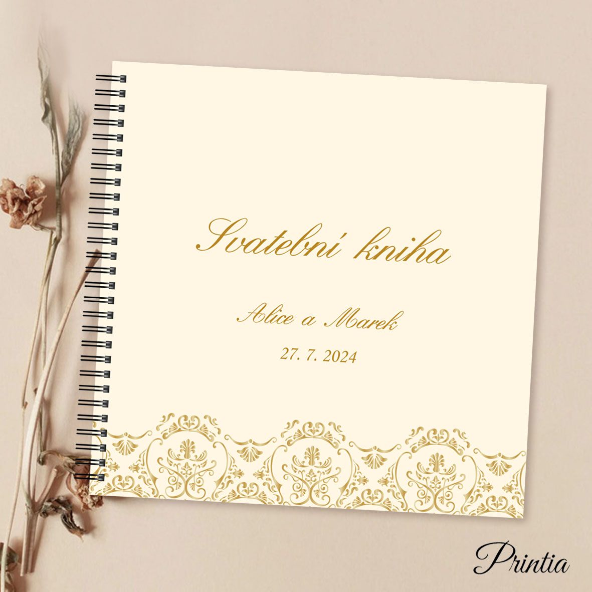 Wedding book with golden shiny debossing