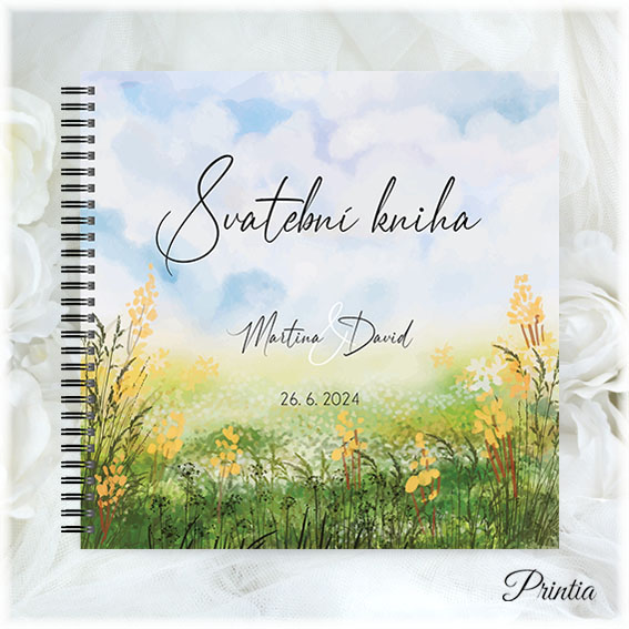 Wedding book with a meadow of yellow flowers