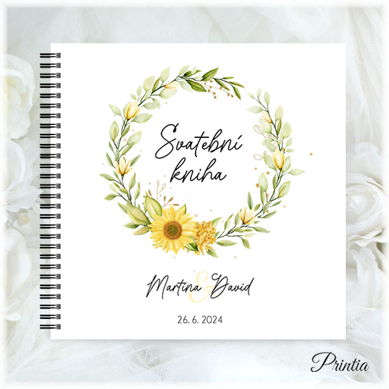 Wedding book with sunflower wreath