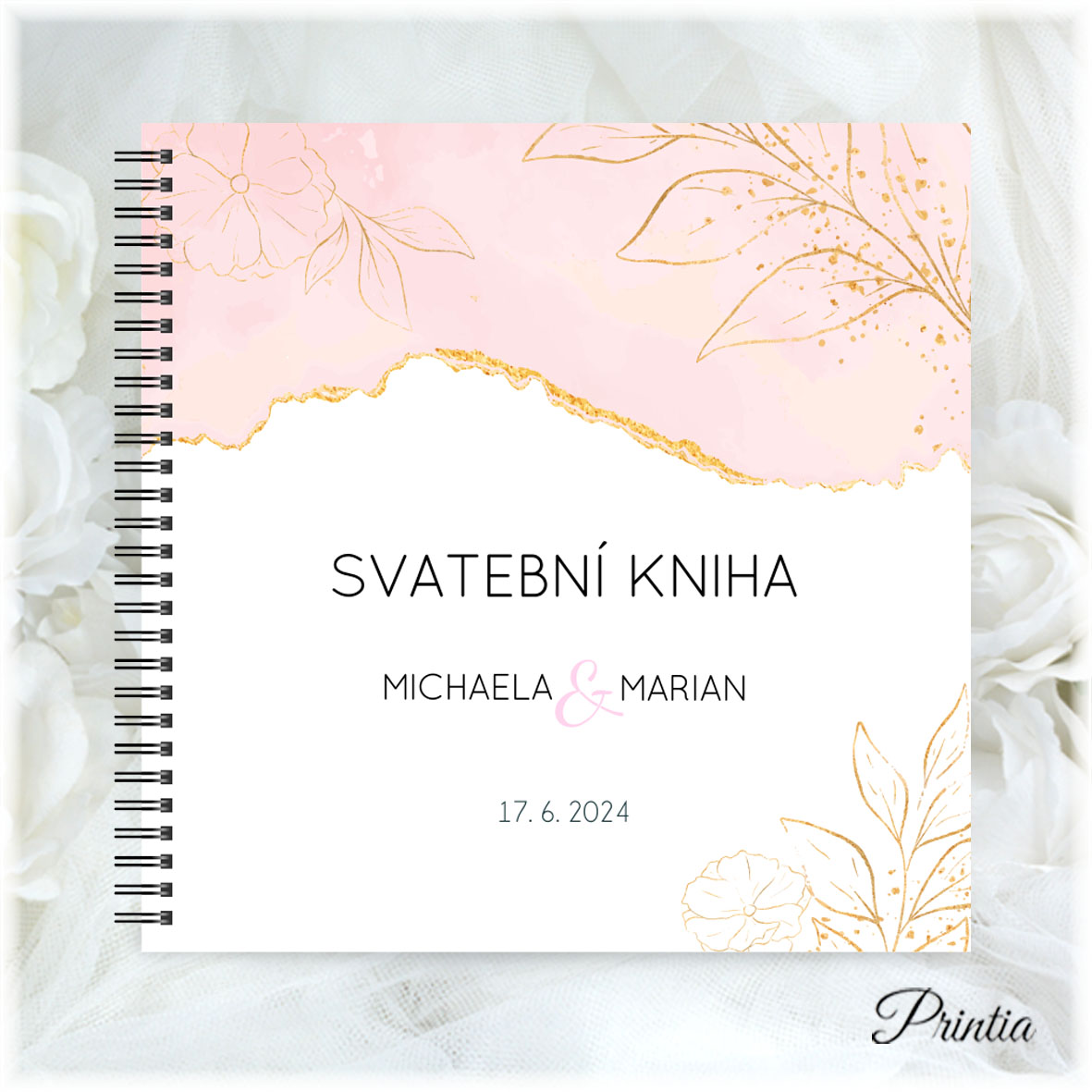 Apricot wedding book with flowers