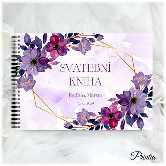 Wedding book with purple flowers