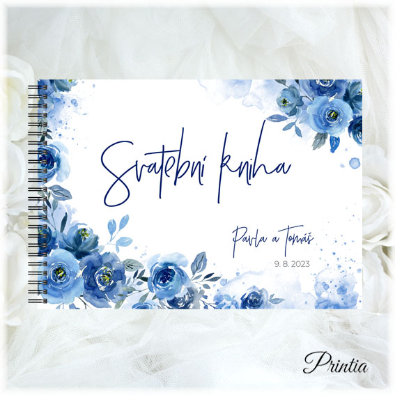 Wedding book with blue flowers 