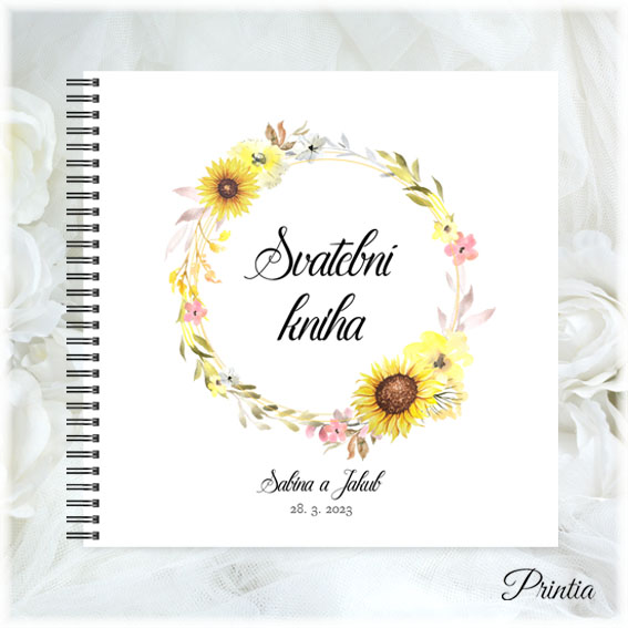 Wedding book with a wreath of yellow flowers