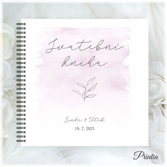Wedding book with pink background and twig 