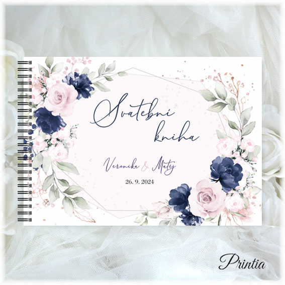 Wedding book with blue and pink flowers