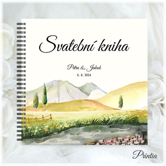 Wedding book with mountains and meadow