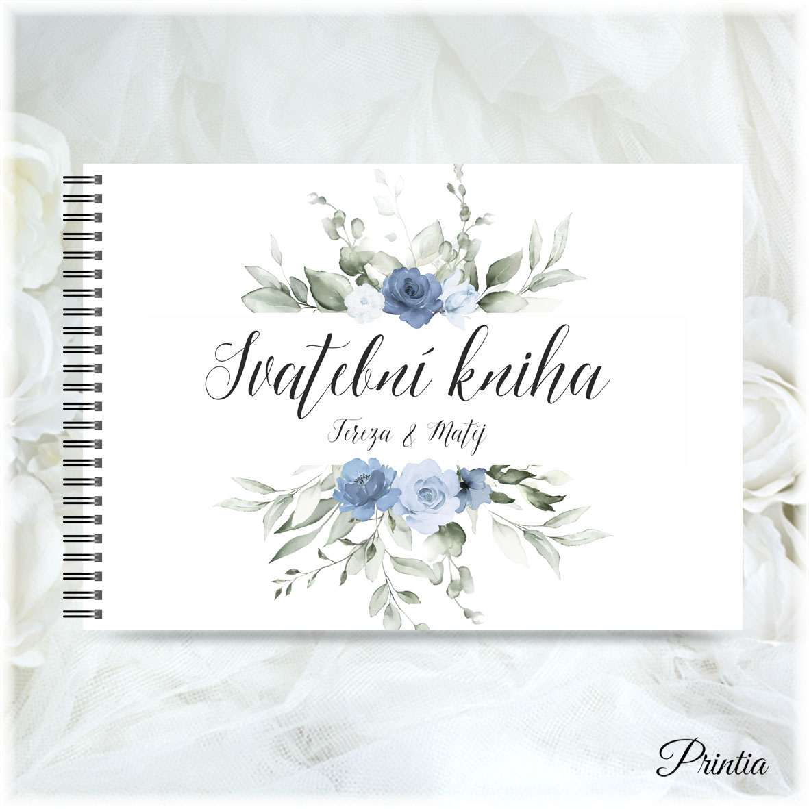 Wedding book with blue flowers