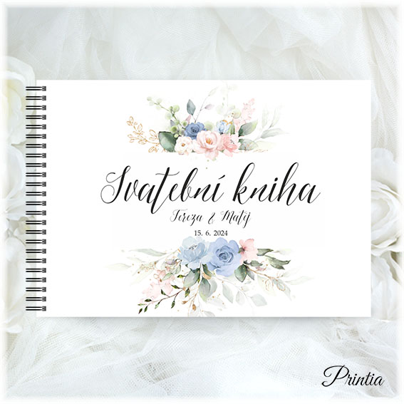 Wedding book with pink-blue flowers