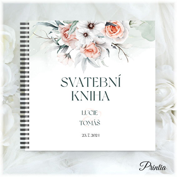 Wedding book with apricot gray flowers
