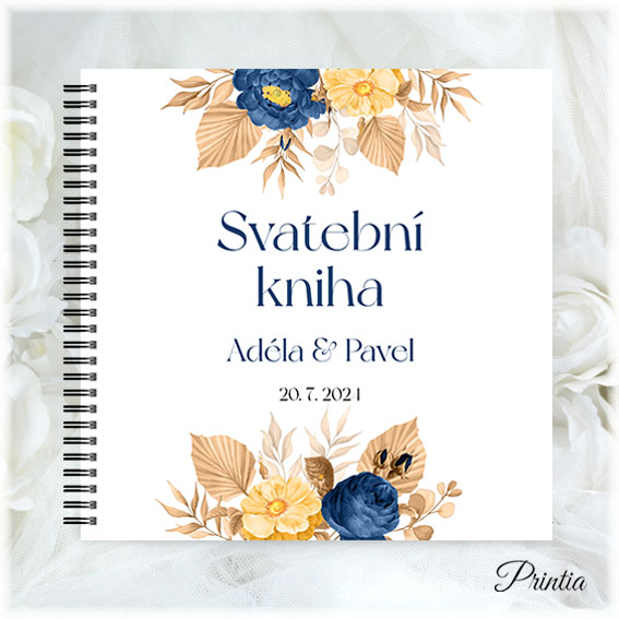 Wedding book with blue and yellow flowers