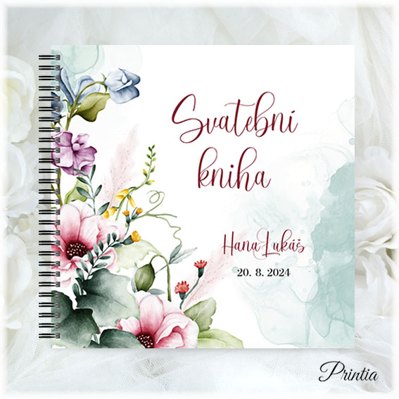 Wedding book with colorful flowers