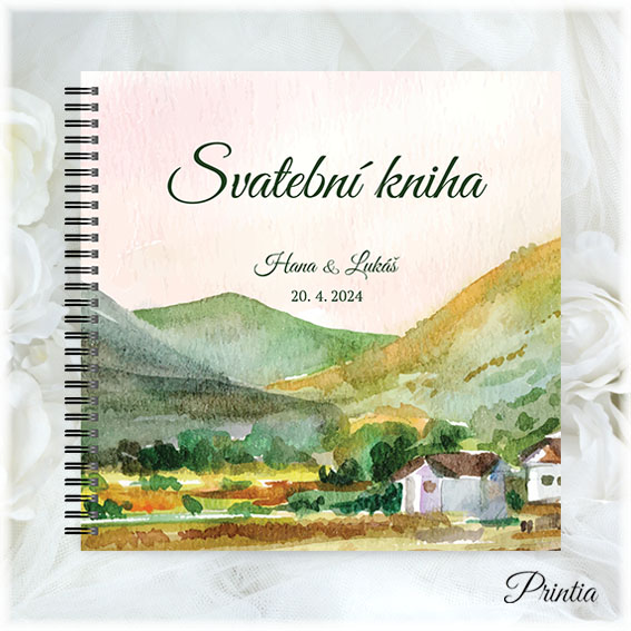 Wedding book with landscape and houses
