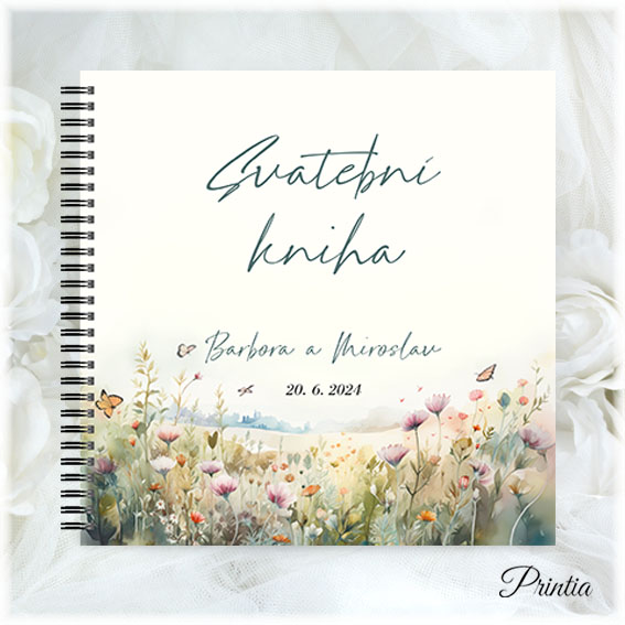 Wedding book with blooming meadow