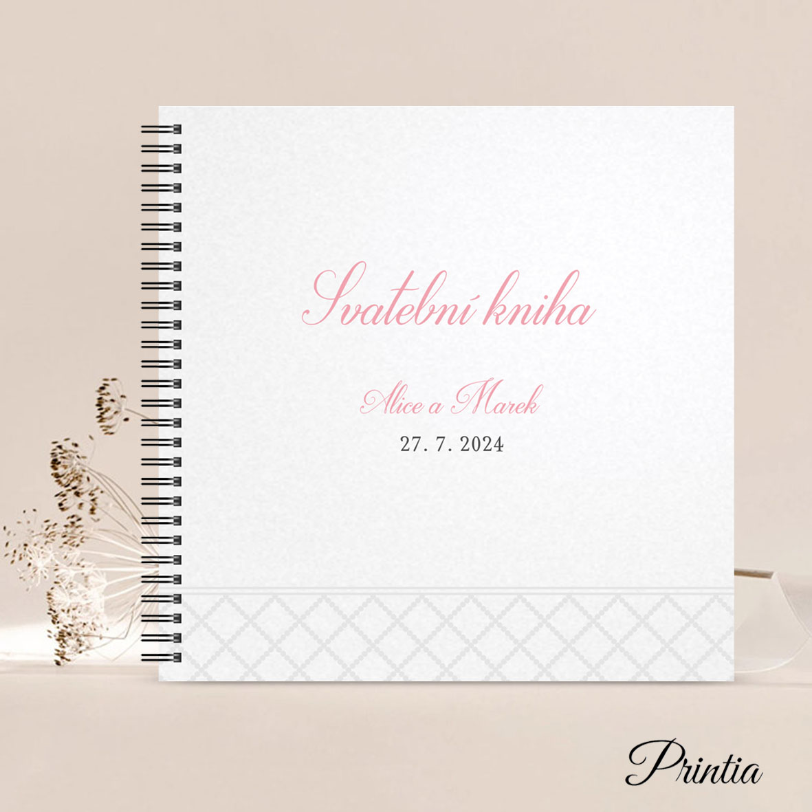 Wedding book with gray printed ornament