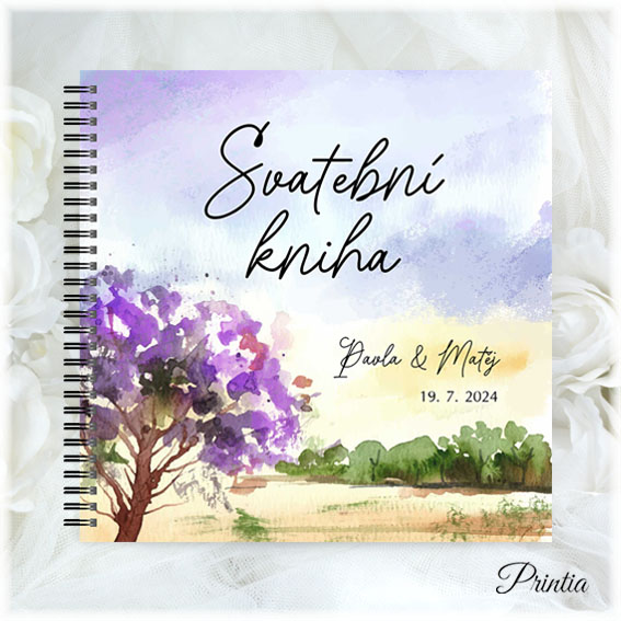 Wedding book with purple tree