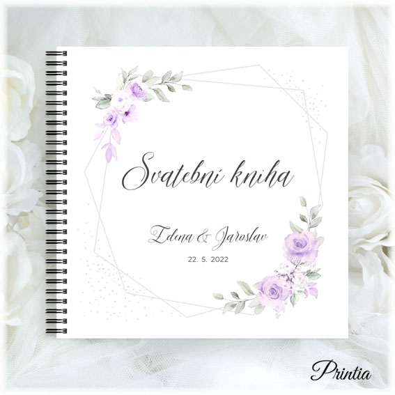 Wedding book with purple flowers