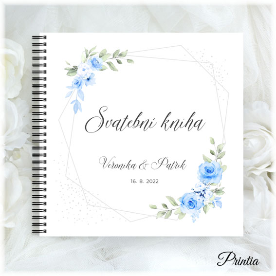 Wedding book with blue flowers