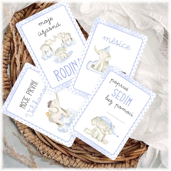 Milestone cards with elephants for a boy 