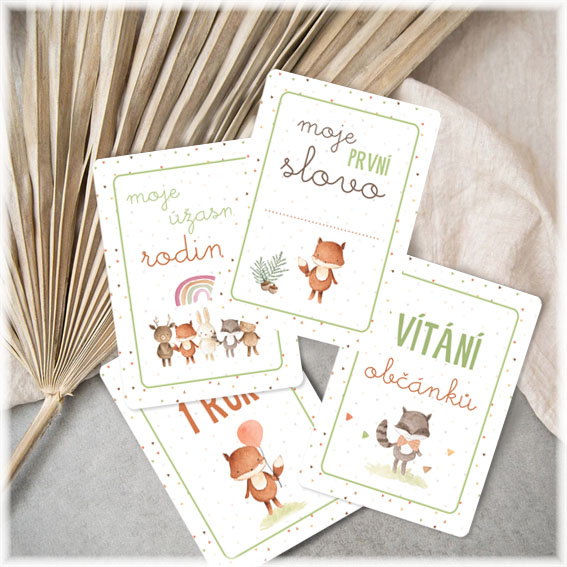 Milestone cards with animals illustrations