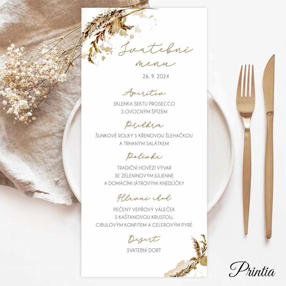 Watercolor floral wedding menu