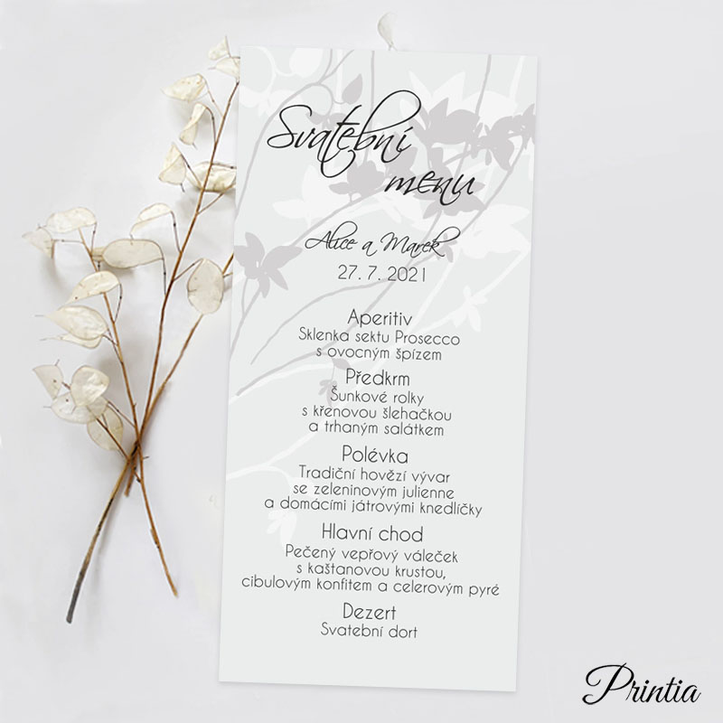 Wedding menu with stylized flowers