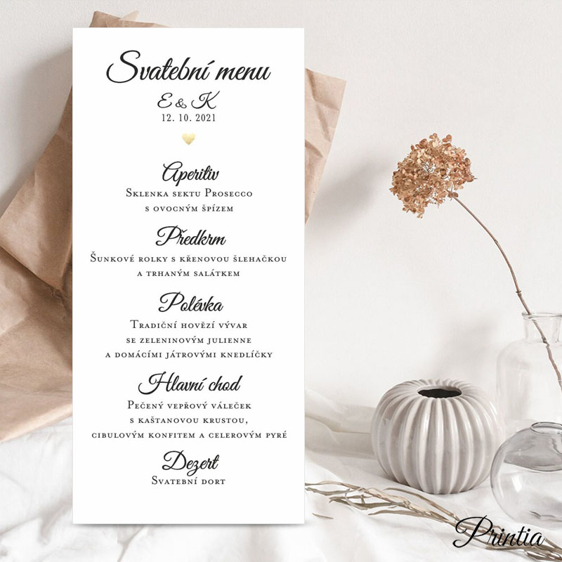 Wedding menu with golden heart