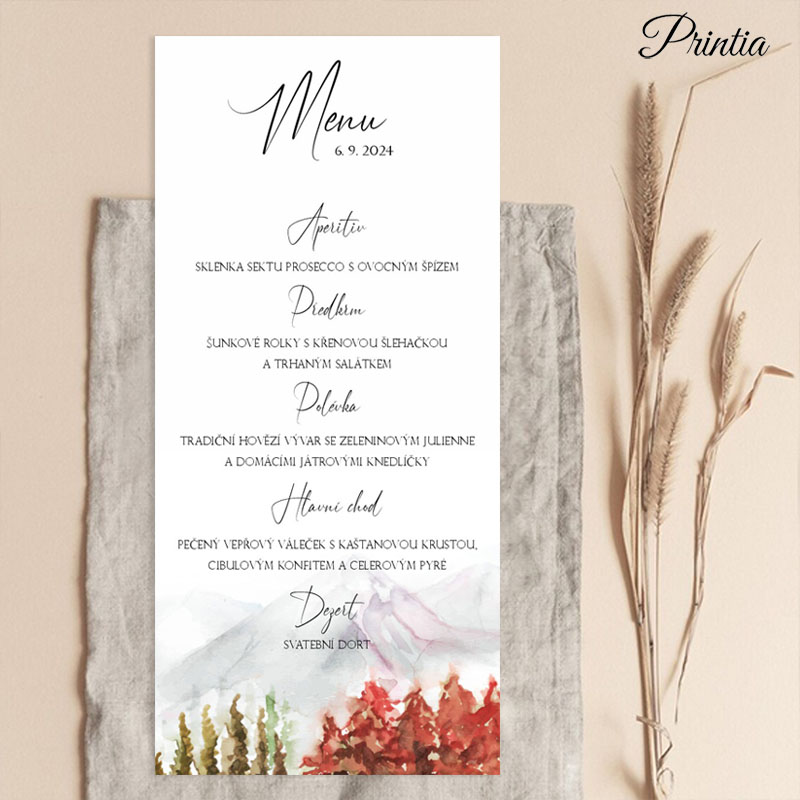 Wedding menu with autumn landscape