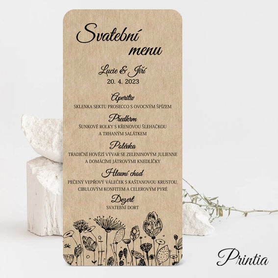 Wedding menu with simple flowers