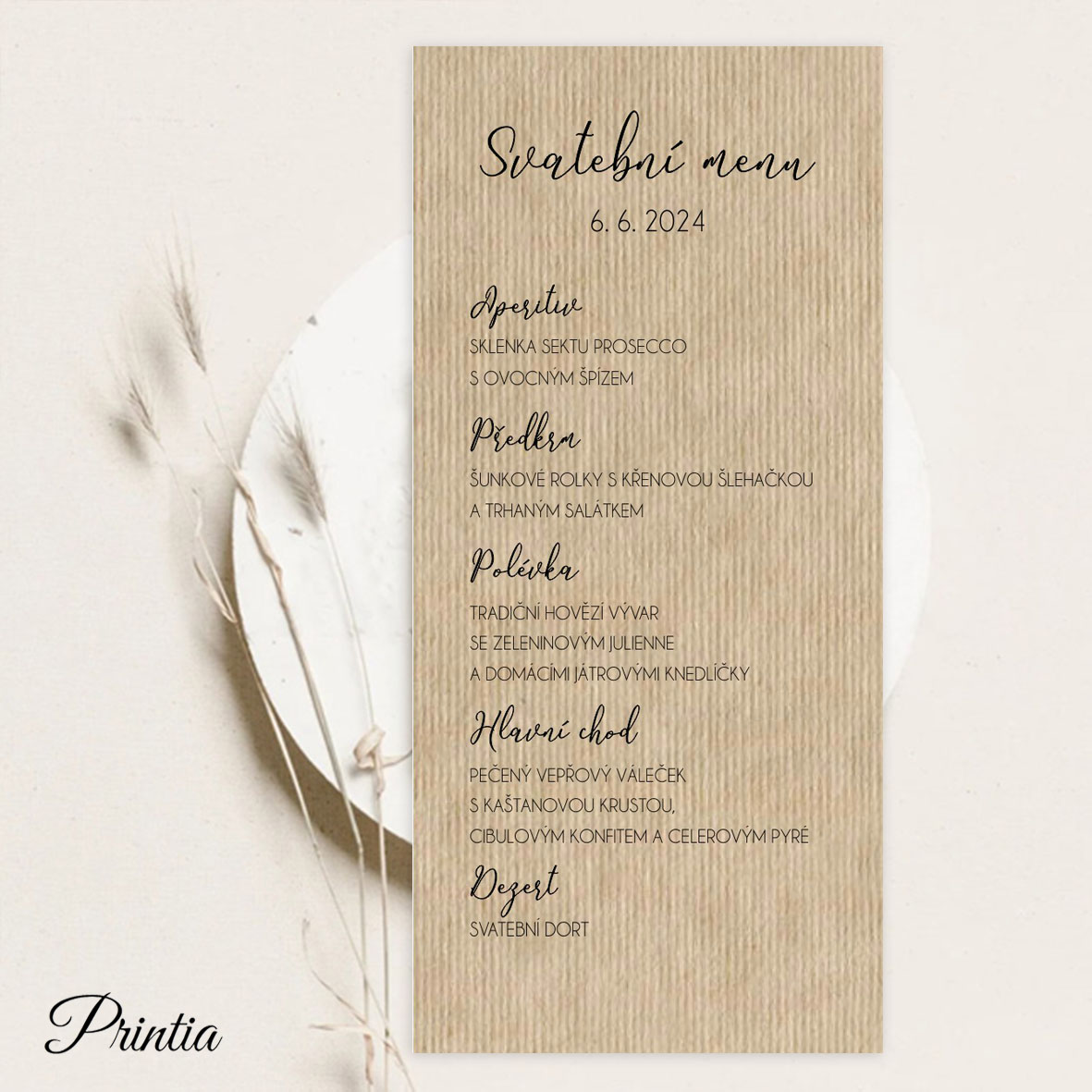 Wedding menu on light kraft paper