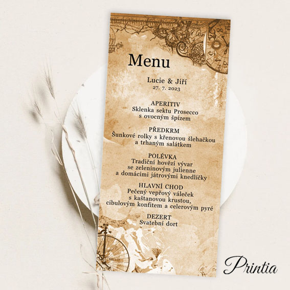 Vintage svatební menu koláž s kolem