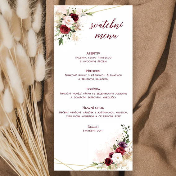 Geometric floral wedding menu