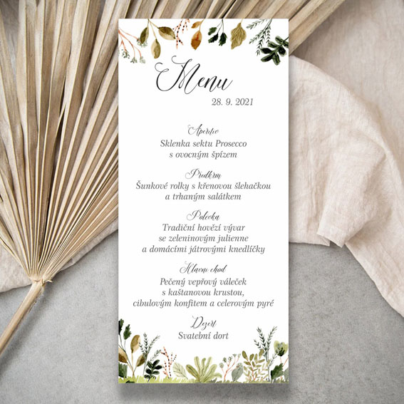 Wedding menu with flowers