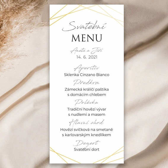 Wedding menu with glossy lines