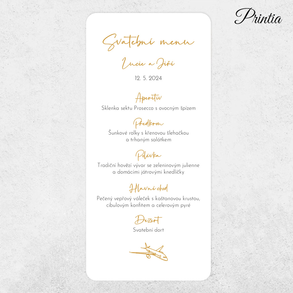 Wedding menu plane ticket