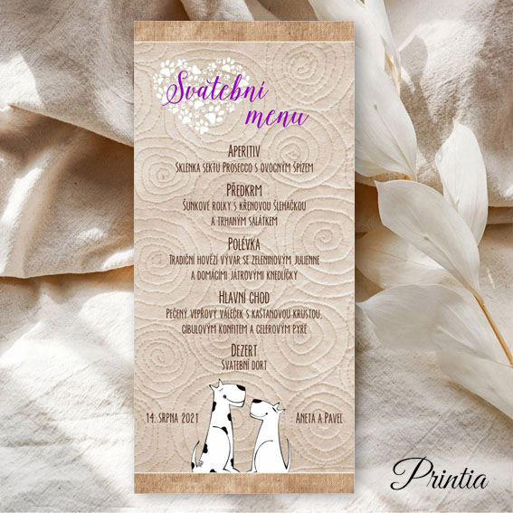 Wedding menu with dogs