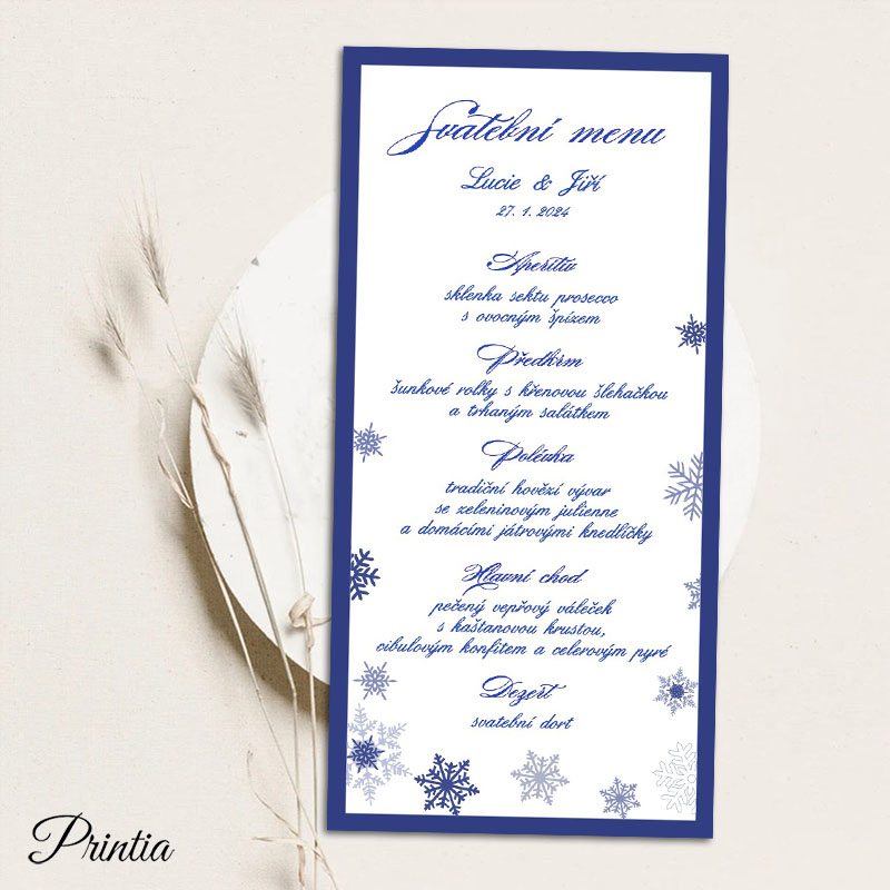Wedding menu with snowflakes