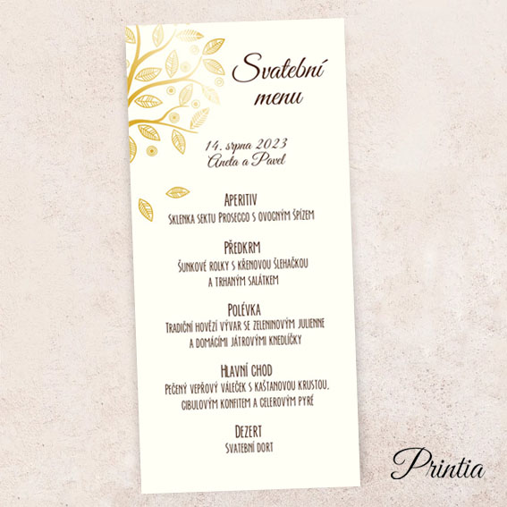 Wedding menu with golden tree
