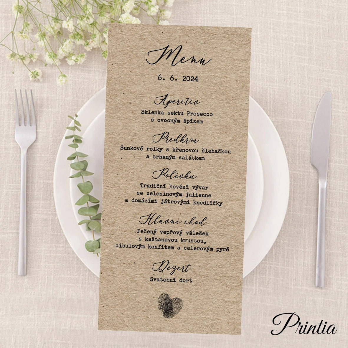 Wedding menu with fingerprints