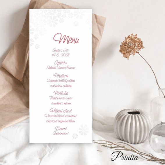 Wedding menu with embossed flowers