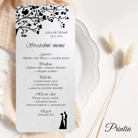 Wedding menu with couple silhouettes