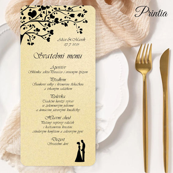 Wedding menu with couple silhouettes