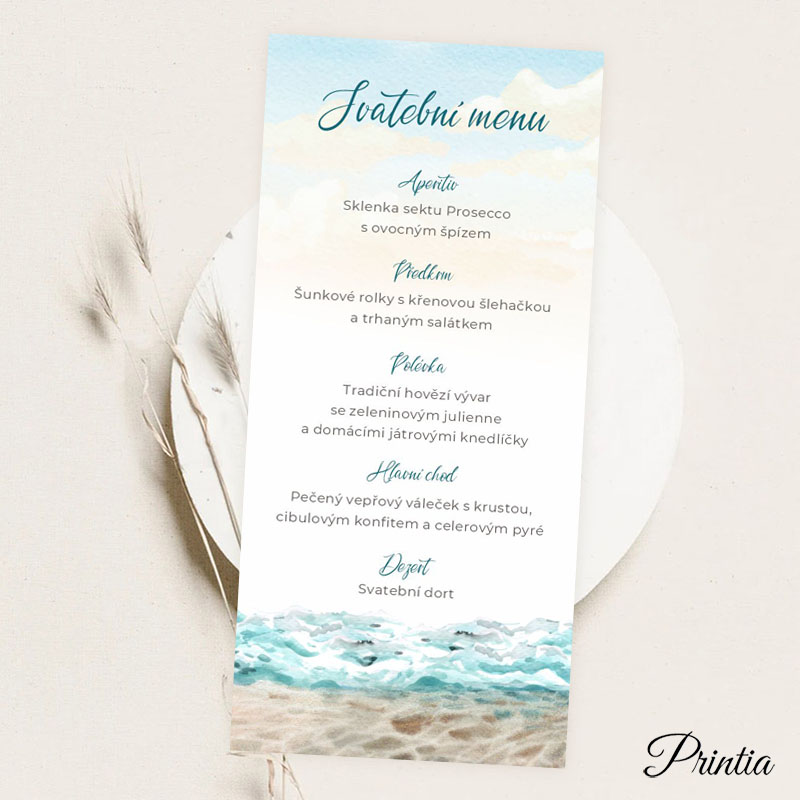 Wedding menu with a sea and beach theme