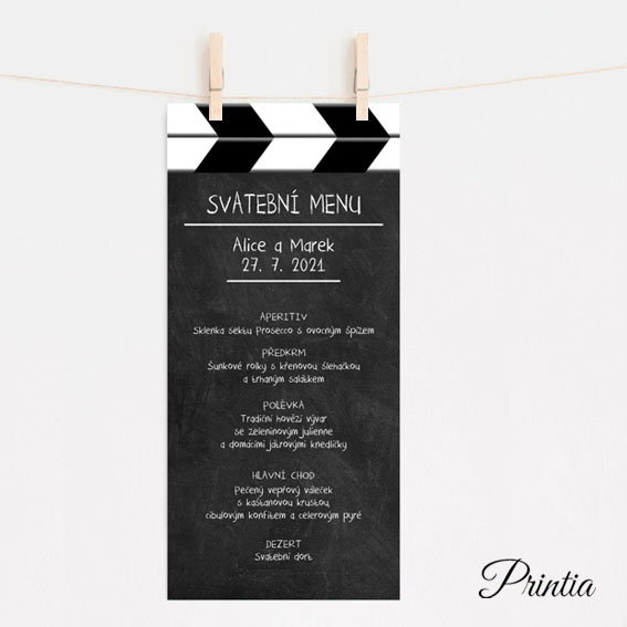 Wedding menu clapperboard