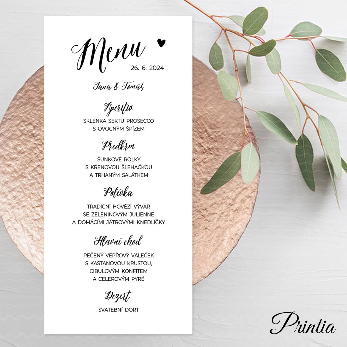 Wedding menu with a little heart